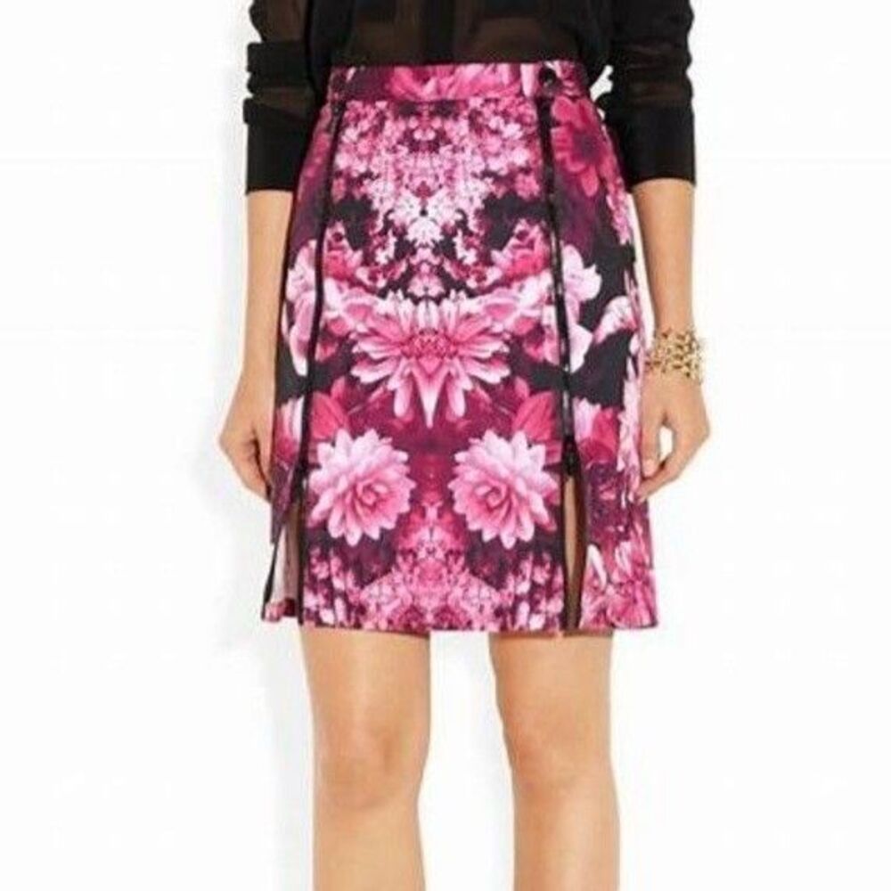 Michael Kors Skirt Black Pink Women Size 6 Zippers Slits Cotton Snap Waist